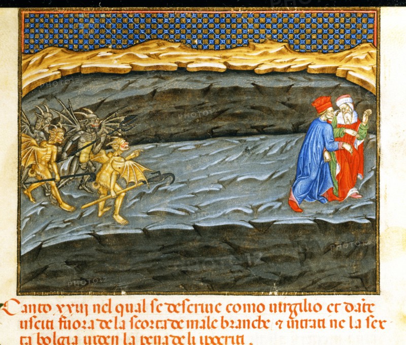 The Divine Comedy, Hell: Dante and Virgil chased by winged devils