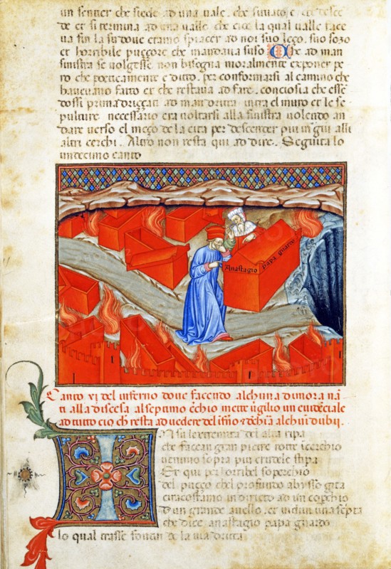 "La Divine Comédie", L'Enfer : Dante et Virgile devant la tombe du pape Anastase IV