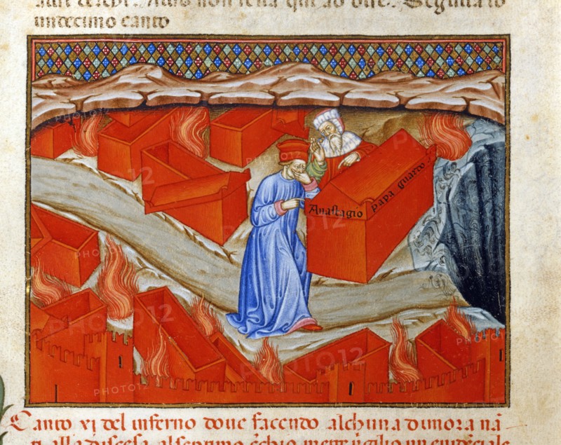 "La Divine Comédie", L'Enfer : Dante et Virgile devant la tombe du pape Anastase IV