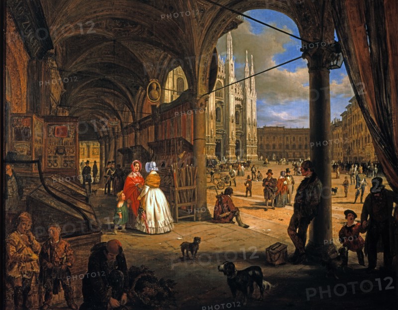 Angelo Inganni, Vue de la Piazza Duomo à Milan