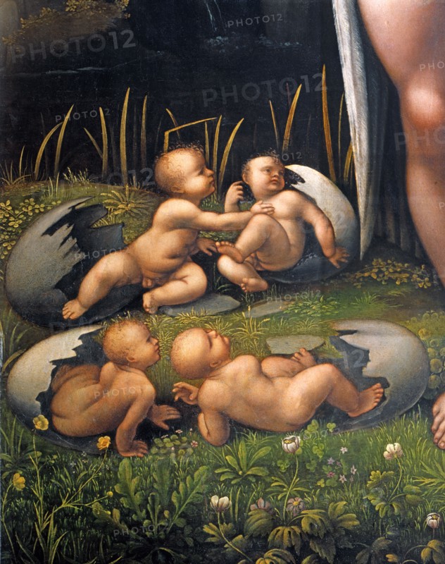Léda et le cygne. Détails : La naissance d'Hélène et Clytemnestre, et les dioscures Castor et Pollux