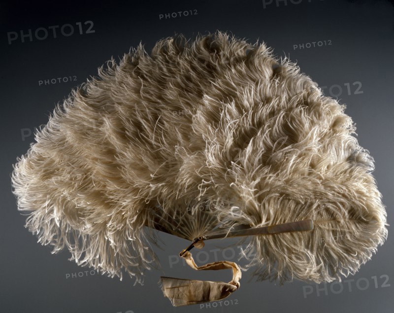 Eventail en plumes d'autruche blanches naturelles, et armature en écaille de tortue
