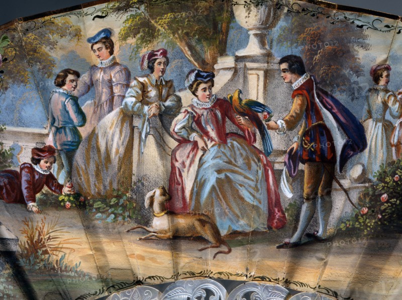 Eventail "Scène galante en habits du seizième siècle"