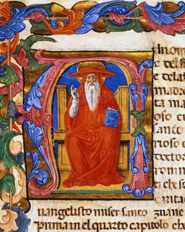 Page ornée de la lettrine A représentant saint Jérôme