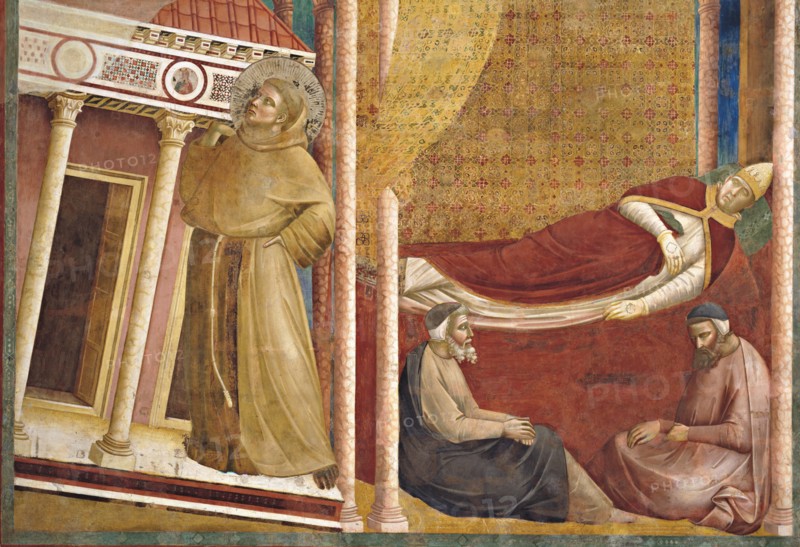 Giotto, Le songe du pape Innocent III : saint François empêche l'église Saint-Jean-de-Latran de s'effondrer (détail)