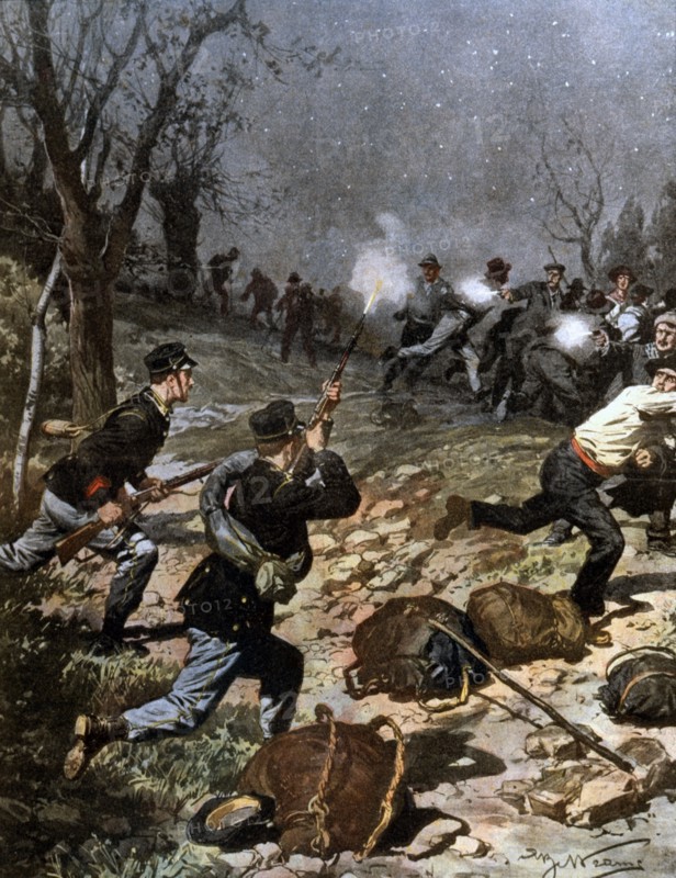 Contrebandiers mis en fuite par deux gardes à la frontière de la province de Côme (1907)