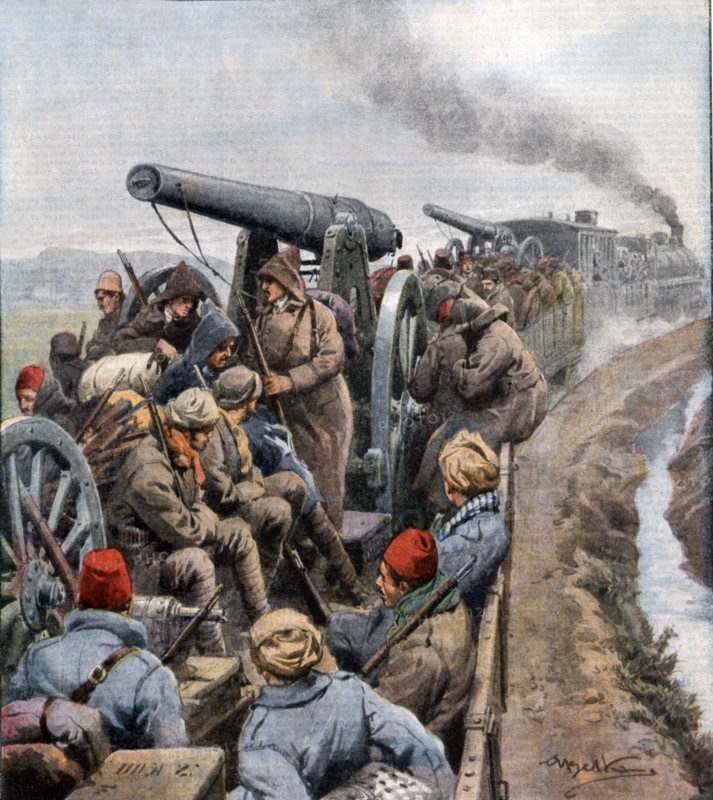 Guerre italo-turque. Envoi de troupes et de matériel sur la ligne de Ciatalgia pour la défense de Constantinople (1912)