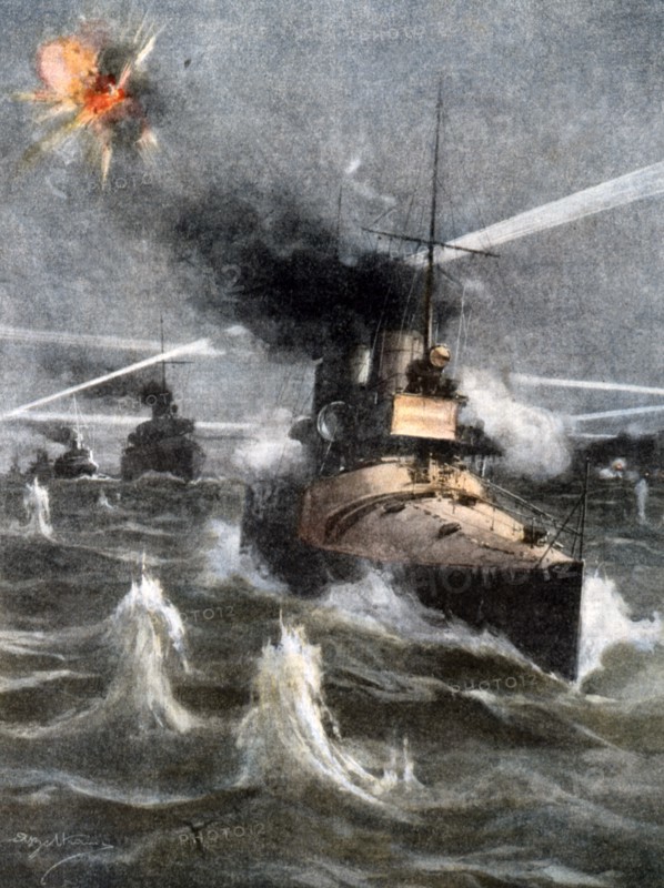 Guerre italo-turque. Raid nocturne des torpilleurs italiens dans le Détroit des Dardanelles (1912)