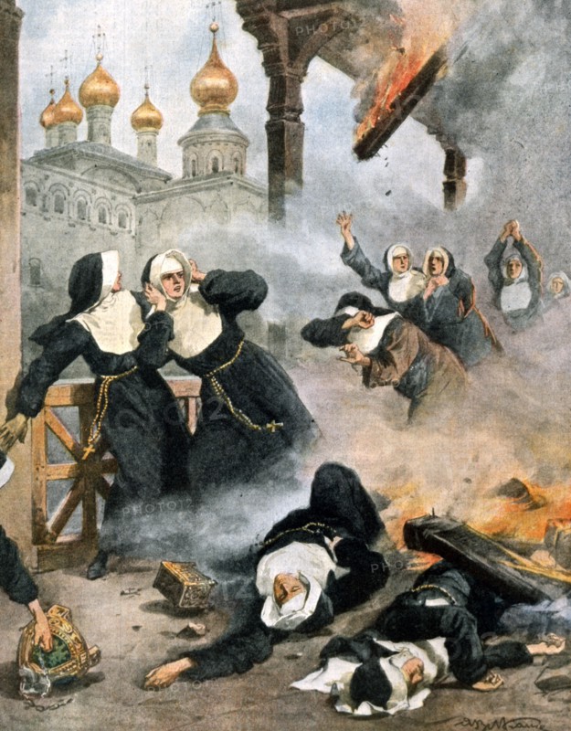 Un couvent historique en feu en Podolie (Russie européenne), cinq religieuses catholiques ont péri dans les flammes (1913)