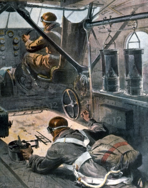 Intérieur d'un avion bombardier en action (1936)