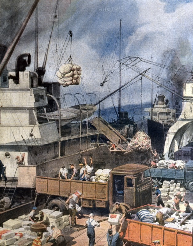 Reprise des activités après la fin de la guerre. Le commerce reprend dans le port de Gênes (1945)