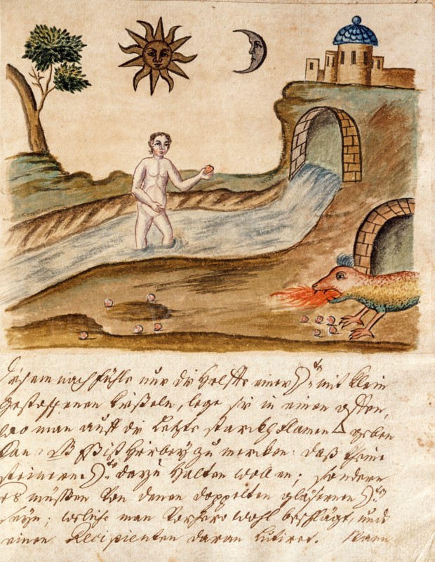 Phase de l'Opus Alchemicus, manuscrit alchimique "Clavis Artis" attribué à Zoroastre (Zarathoustra)