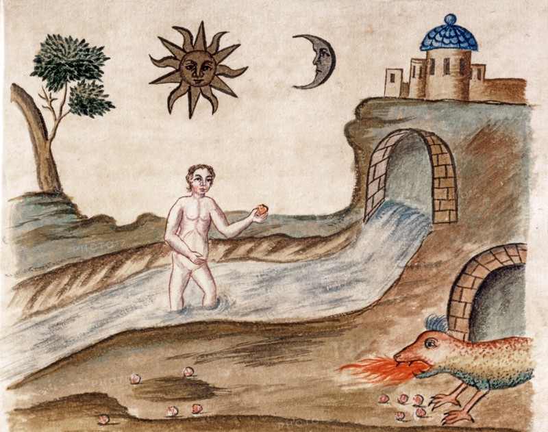 Phase de l'Opus Alchemicus, manuscrit alchimique "Clavis Artis" attribué à Zoroastre (Zarathoustra)