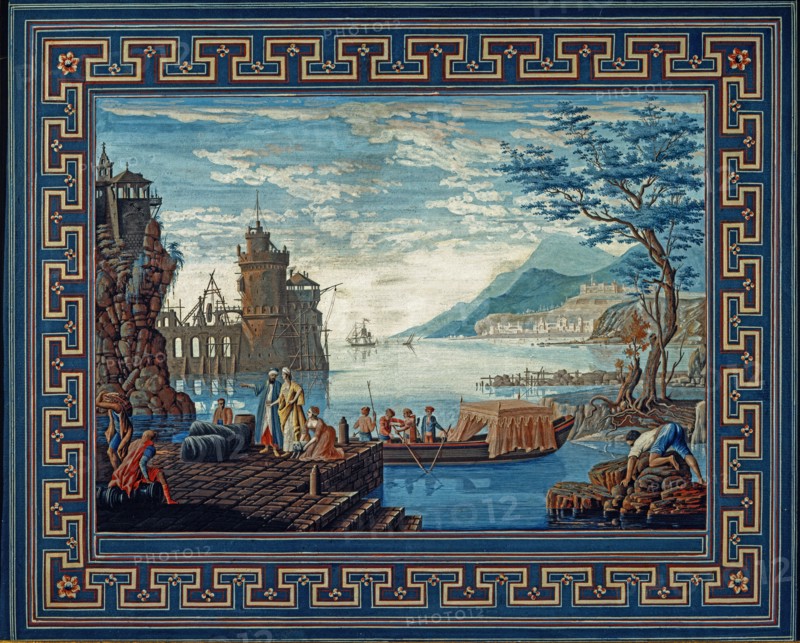 Baseggio, Paysage marin avec forteresse en construction et marchands orientaux