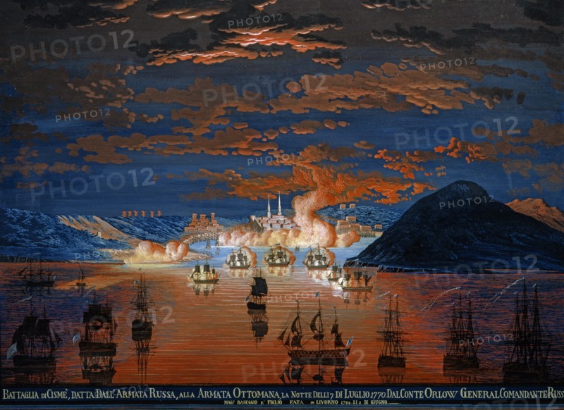 Baseggio, La bataille de Cisme, entre la flotte russe et la flotte ottomane, dans la nuit du 7 juillet 1771