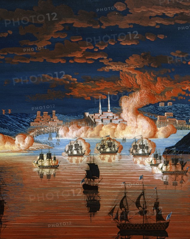 Baseggio, La bataille de Cisme, entre la flotte russe et la flotte ottomane, dans la nuit du 7 juillet 1771 (détail)