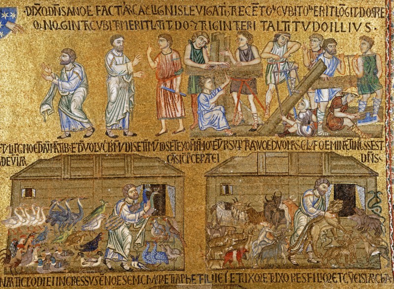 Construction de l'Arche de Noé et embarquement des animaux