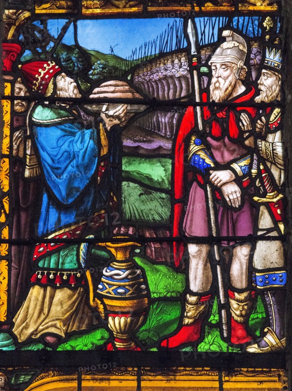 Vitrail de la Genèse : Rencontre entre Melchisedech et Abraham