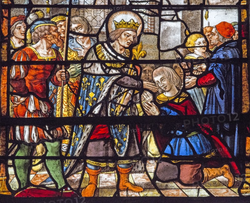 Vitrail de la Vie de saint Louis : Visite de saint Louis aux pestiférés