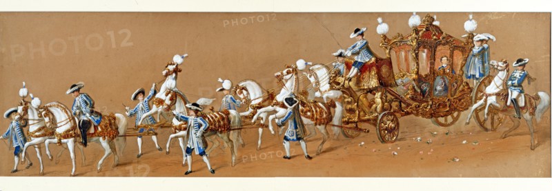 Louis II de Bavière dans son carrosse d'apparat tiré par six chevaux blancs