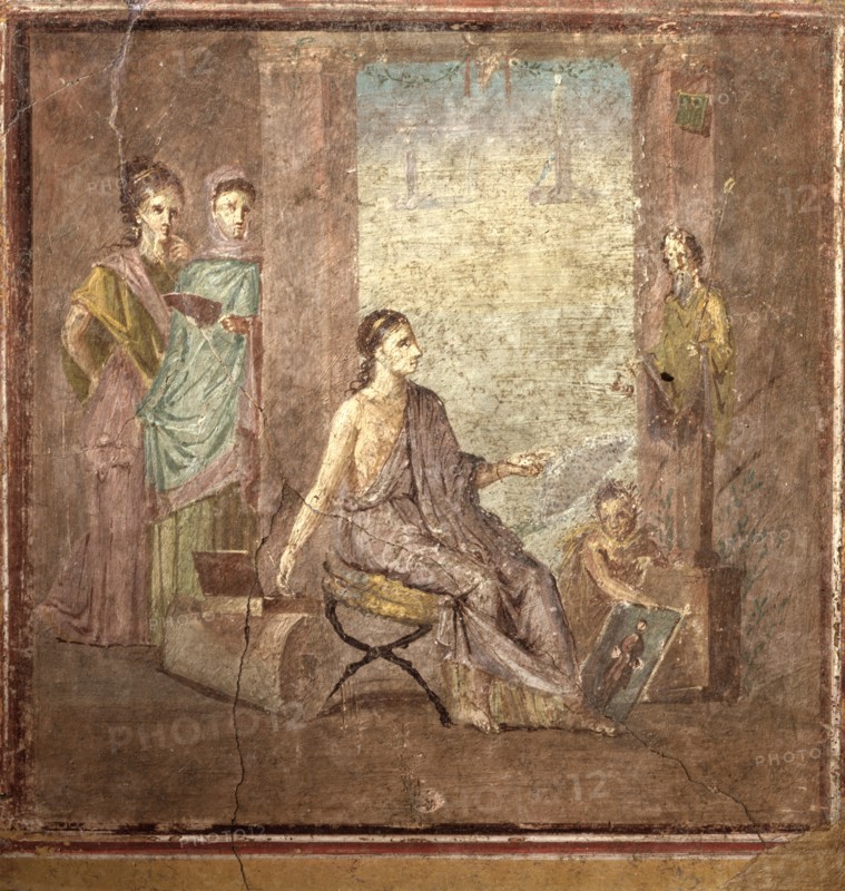 La femme peintre, fresque de Pompéi