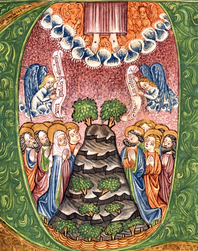 Initiale enluminée : l'Ascension du Christ