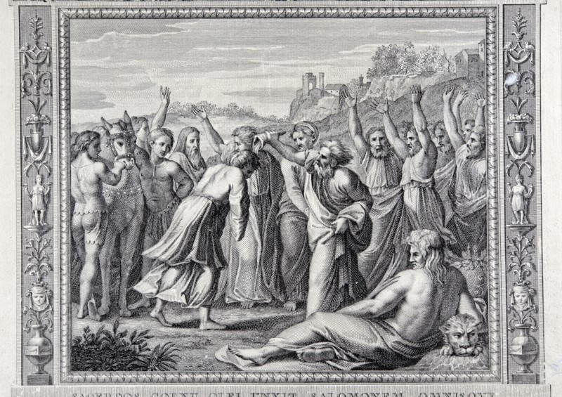 Premier Livre des Rois, chapitre 1 : Le prêtre Sadoc, procède à la cérémonie d'onction de Salomon