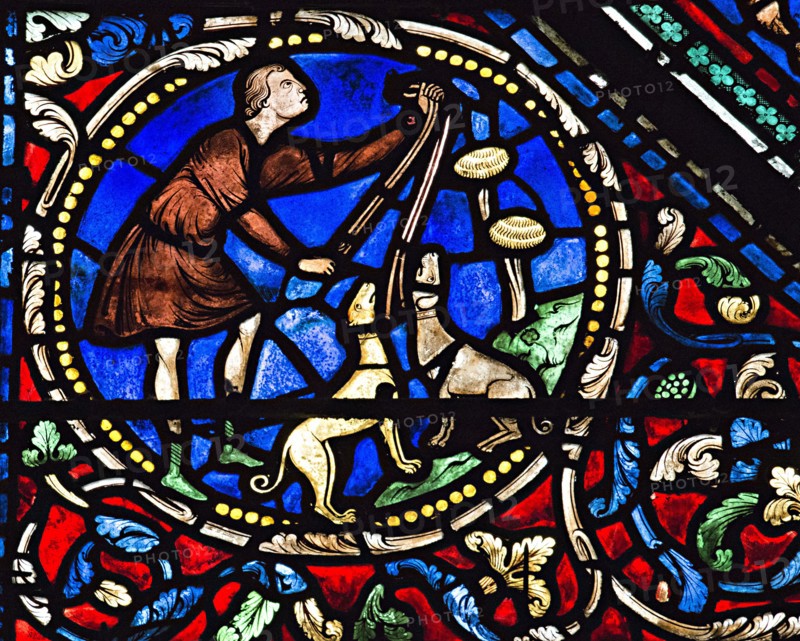 Piqueurs et valets de chasse à courre (vitrail de Chartres)