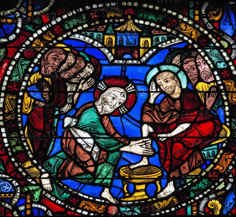 Le lavement des pieds (vitrail de Chartres)