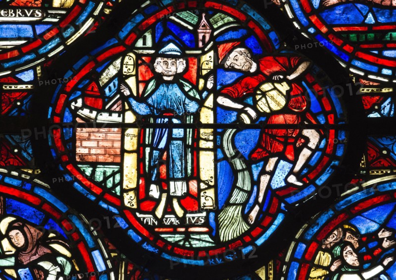 Chartres Cathedral, stained glass window of the Zodiac and the Works of the Months