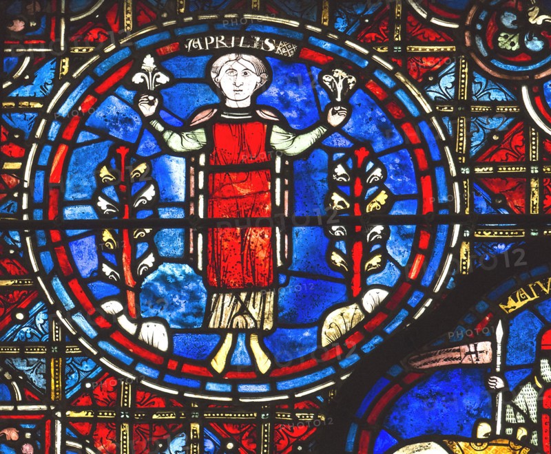 Chartres Cathedral, stained glass window of the Zodiac and the Works of the Months