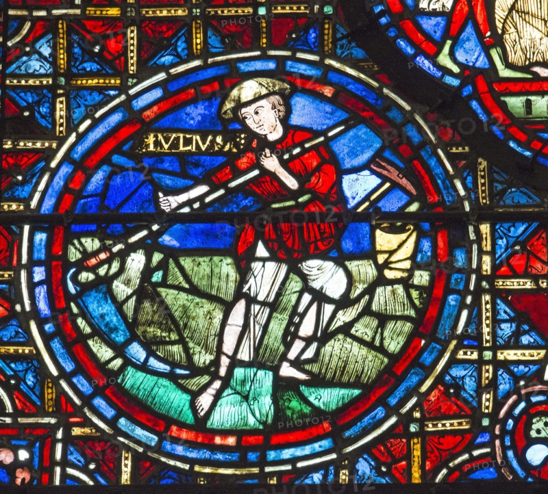 Chartres Cathedral, stained glass window of the Zodiac and the Works of the Months