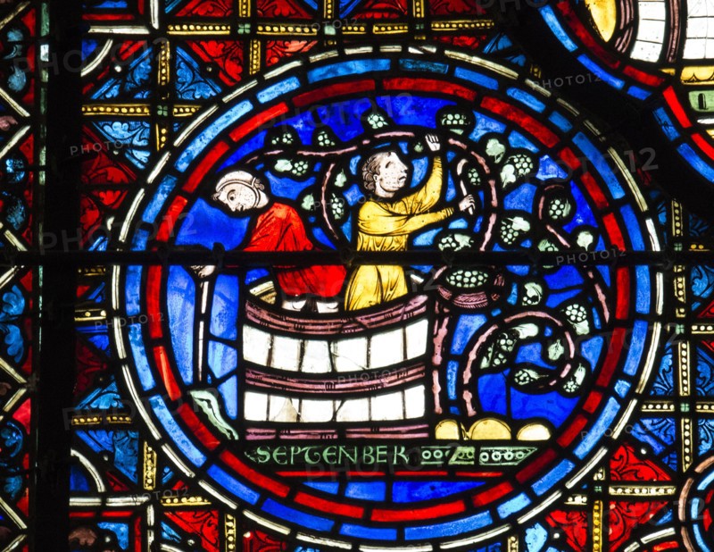 Chartres Cathedral, stained glass window of the Zodiac and the Works of the Months