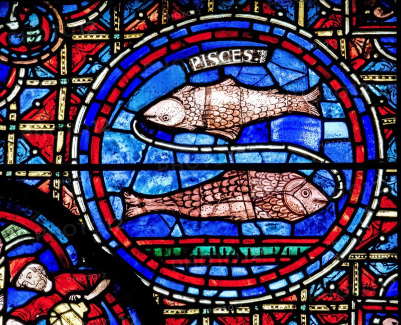 Chartres Cathedral, stained glass window of the Zodiac and the Works of the Months