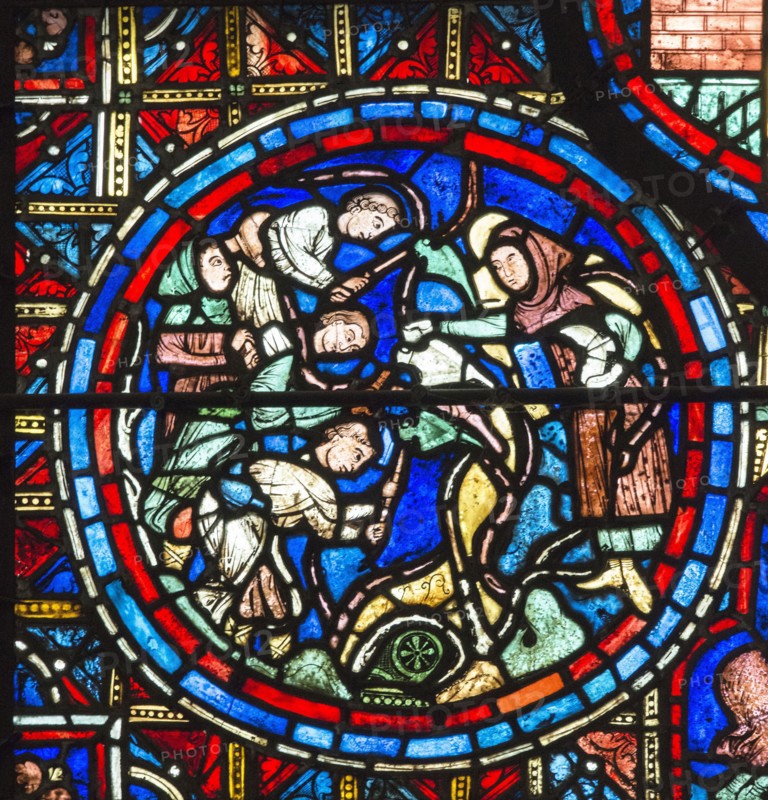 Chartres Cathedral, stained glass window of the Zodiac and the Works of the Months