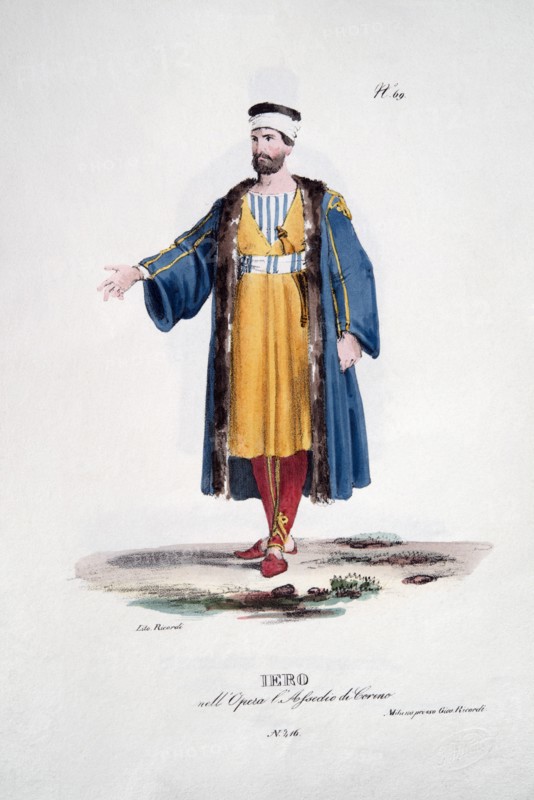 Costume de scène pour le personnage de Hieros dans "Le Siège de Corinthe" de Rossini