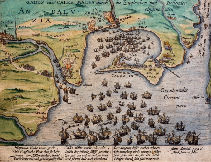 Hogenberg, Le siège de Cadix par les Anglais et les Hollandais, en juin et juillet 1596