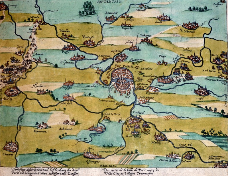 Hogenberg, The city of Paris and neighbouring villages at the end of the 16th century