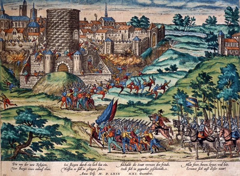 Hogenberg, Protestant attack on the town of Bourges, 21 December 1569
