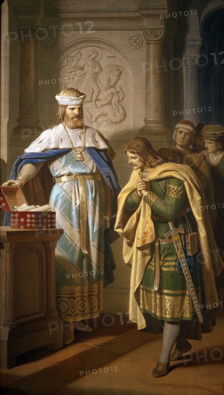Ferdinand von Piloty, le landgrave Hermann de Thuringe rend son livre à Hendrik van Veldeke