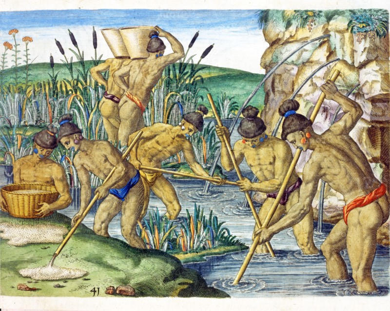 Théodore de Bry, Les indiens récoltent l'or dans les rivières à l'aide de bambous