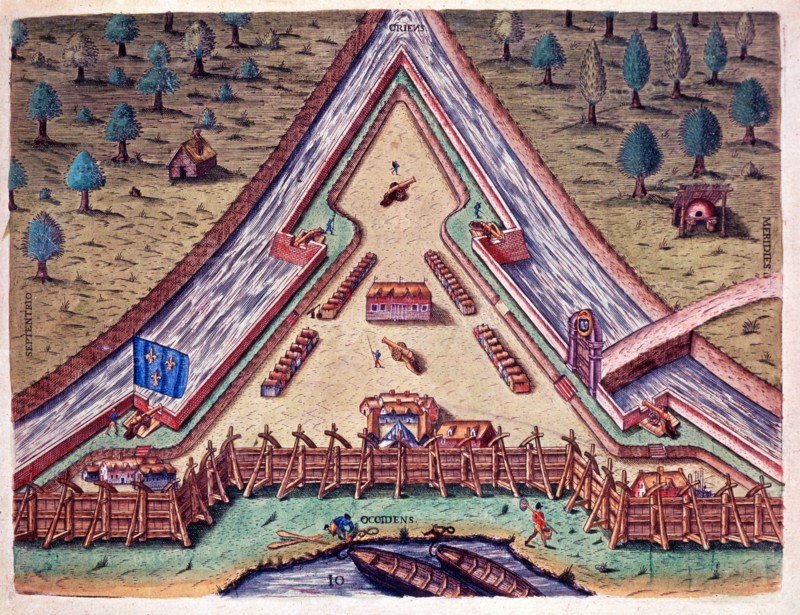 Théodore de Bry, Les Français construisent une forteresse en Floride qu'ils nomment Carlsburg (Fort Caroline)