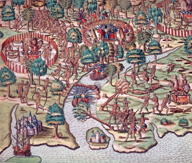 Théodore de Bry, Combats entre Européens et tribus indigènes lors du siège d'Igarassu, dans la région brésilienne de Pernambuco