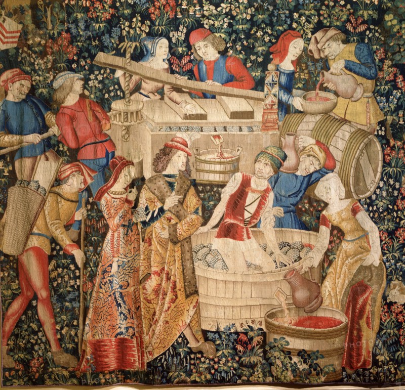 Les vendanges (partie gauche de la tapisserie)