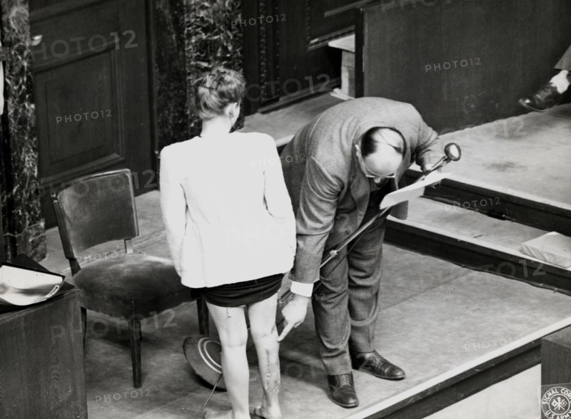 A polish woman acts as witness in Nuremberg Trial of Nazi Doctors (Dec.22, 1946)