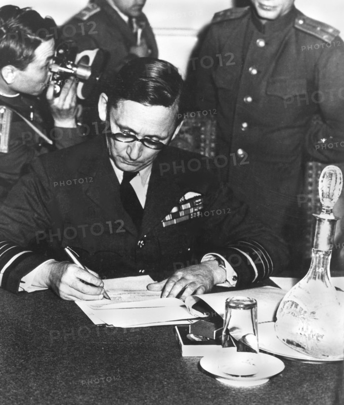 Germans sign final surrender in Berlin (Germany) May 9, 1945.