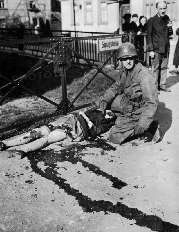 German child felled by Nazi bullets in Muhlhausen,  April 5, 1945