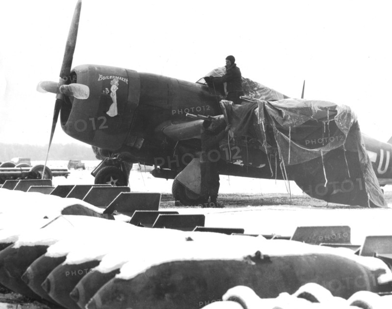 A P-47 Thunderbolt fighter bomber on the Western Front, January 1945