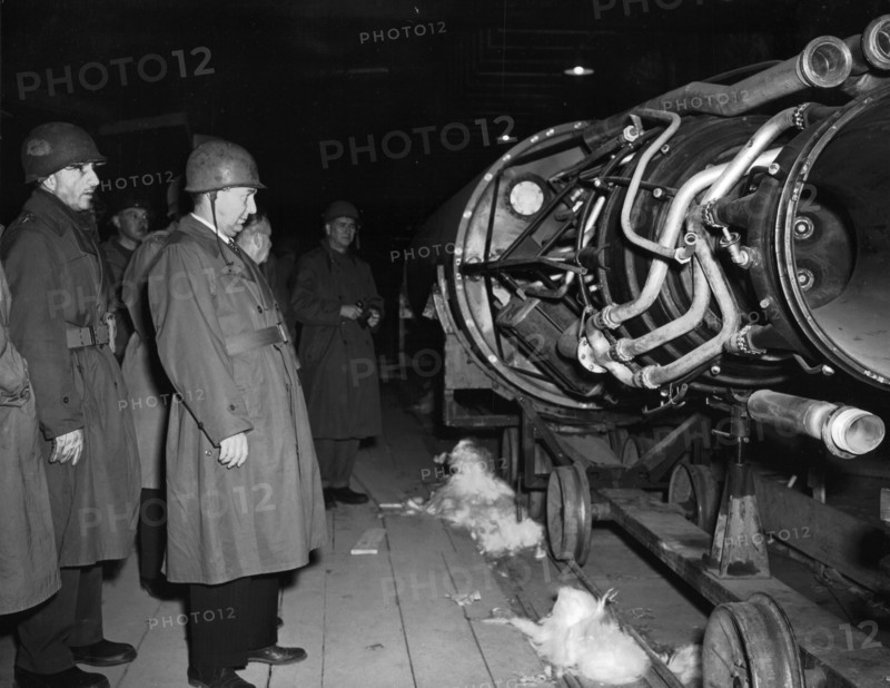 American congressmen inspect a V-2 bomb assembly line in Nordhausen, May 1, 1945
