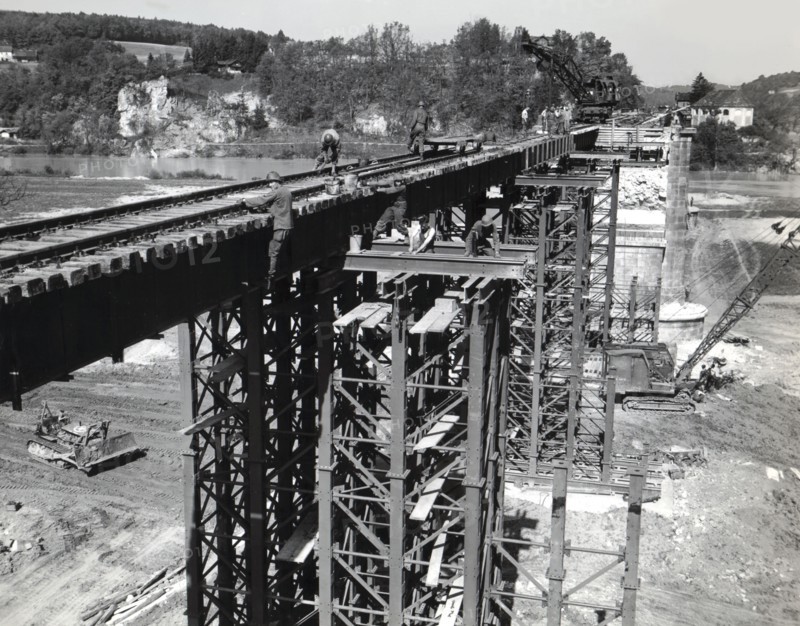 Engineers of the U.S. Army built a railroad bridge over the Danube river, May 2, 1945